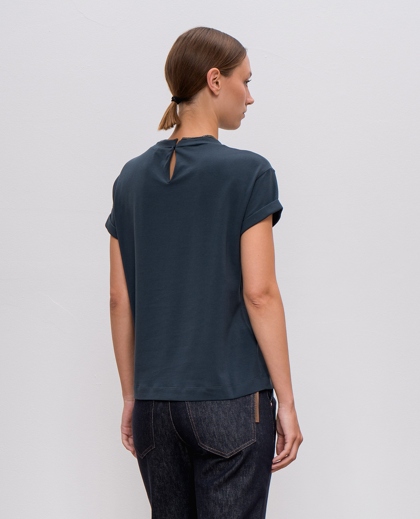Blue t-shirt with monil chain Brunello Cucinelli 4