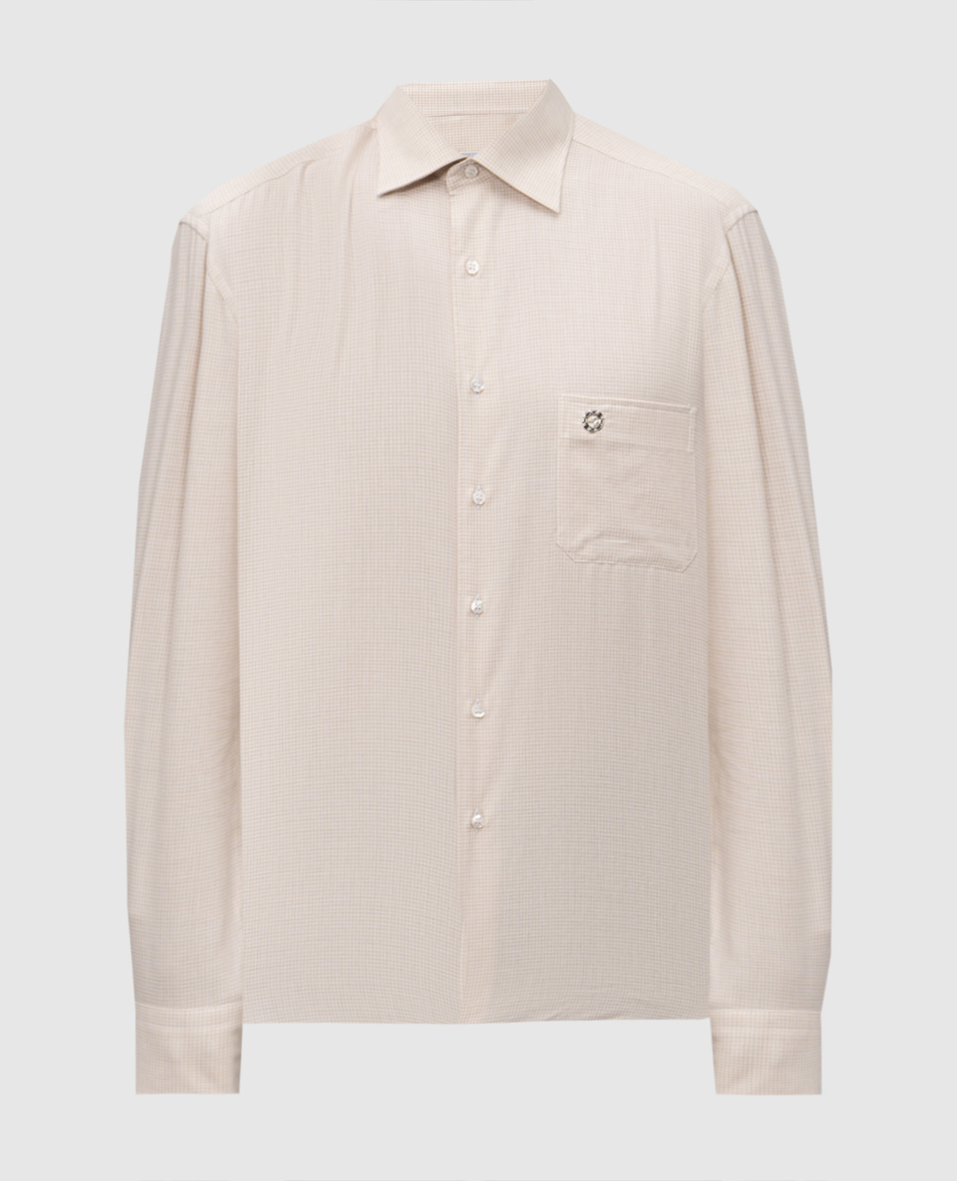 Beige cashmere check shirt Stefano Ricci