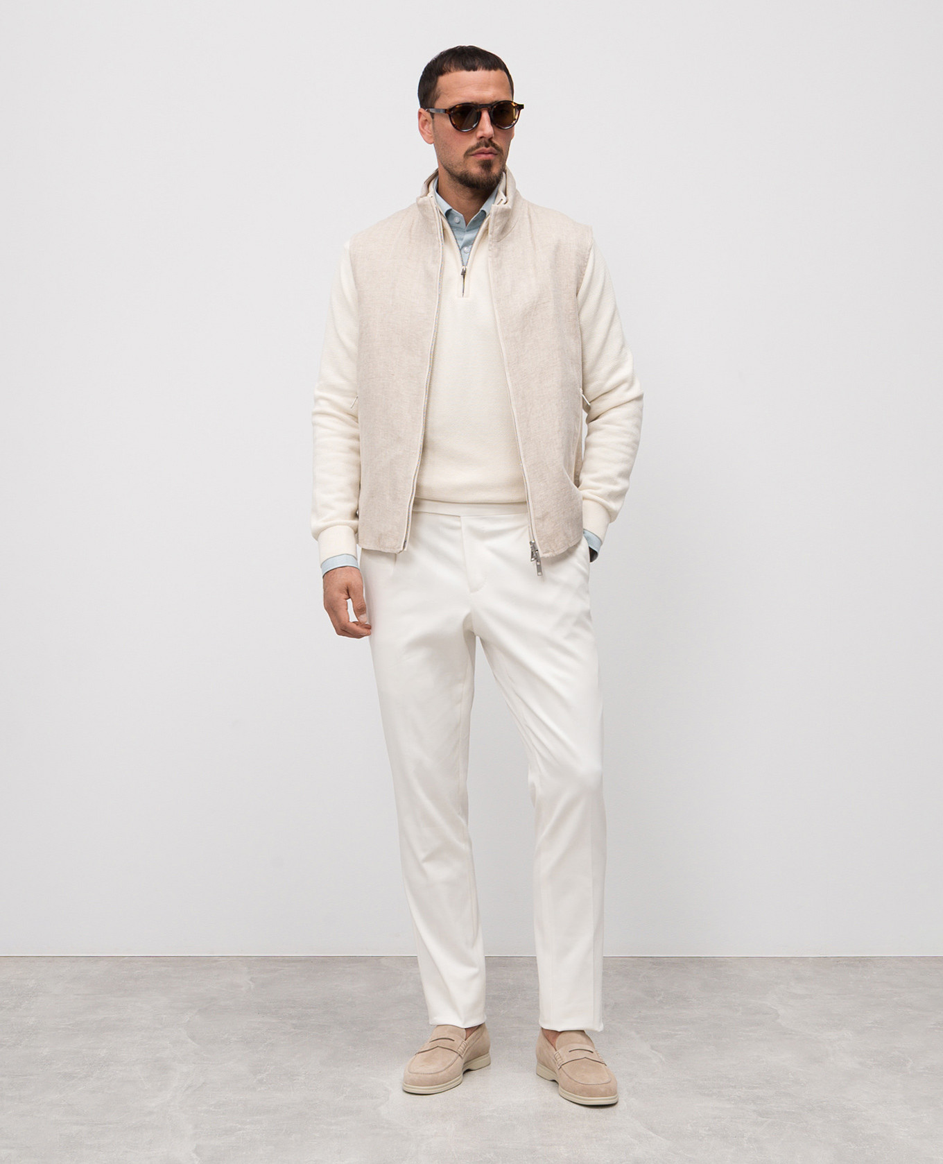 

Beige reversible vest with linen Pini Parma