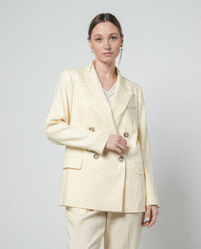 Peserico Yellow double-breasted wool and linen jacket S01928U05814