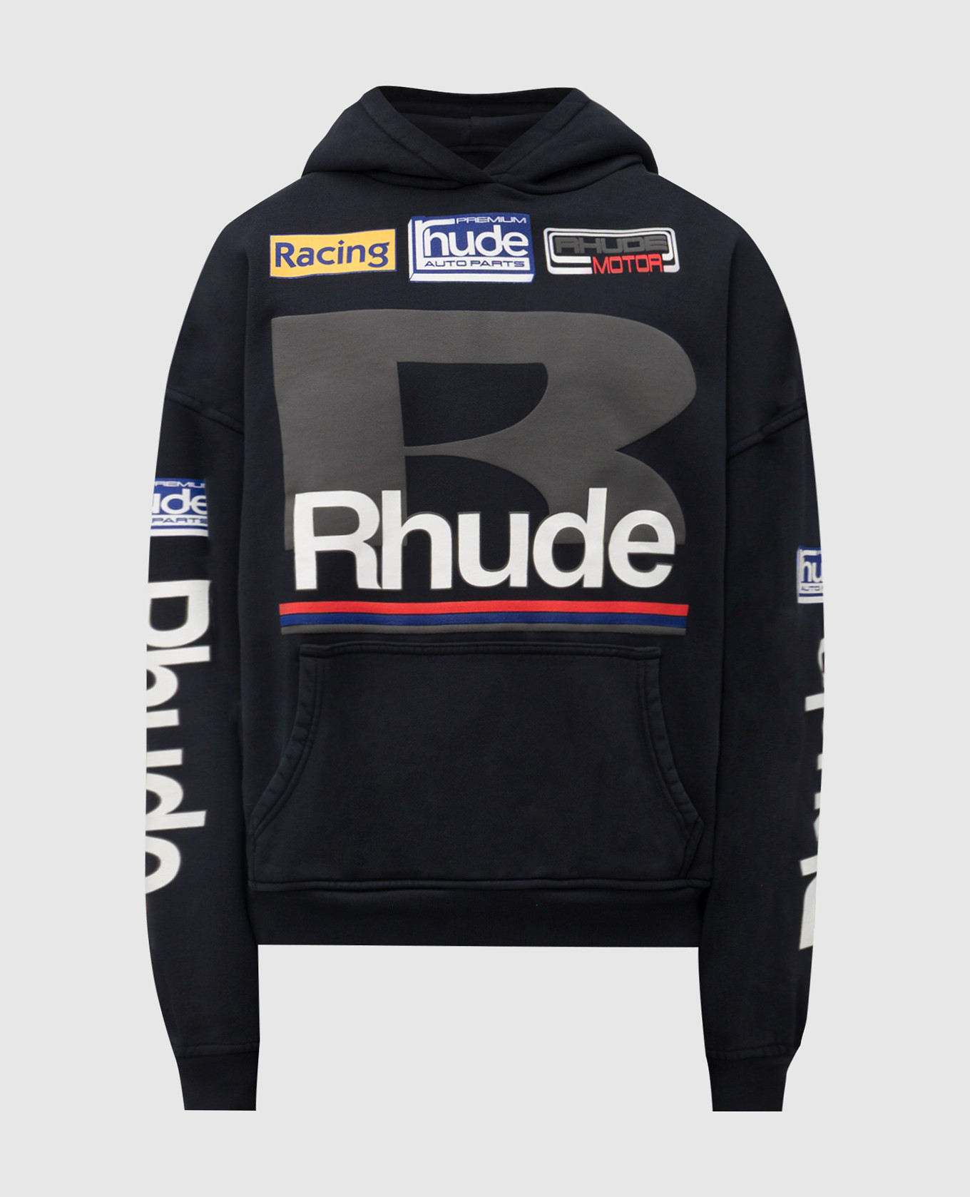 

Black insulated hoodie with logo print Rhude