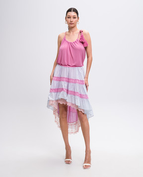 BP56 Blue asymmetrical skirt with lace FCB3113