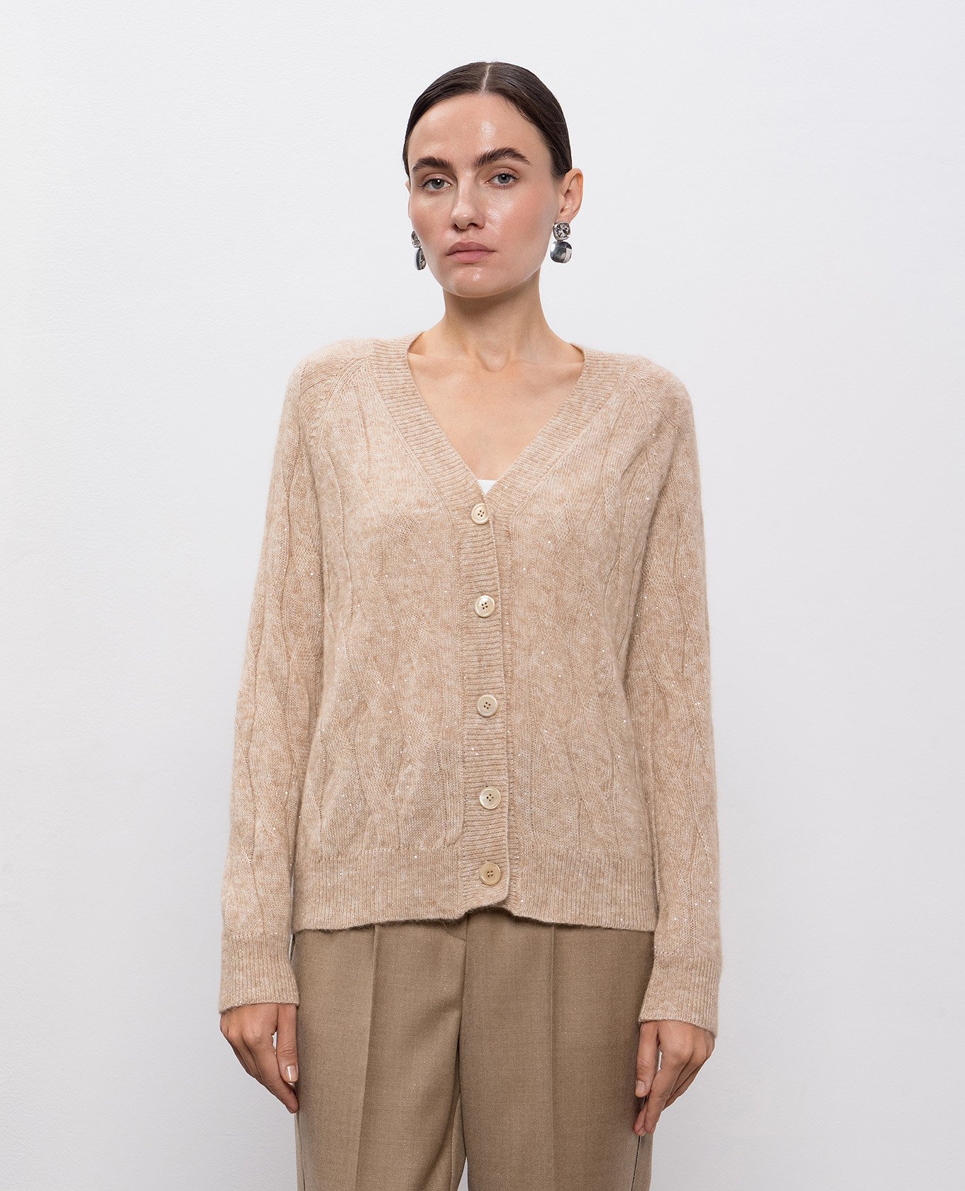 

Beige alpaca cardigan with sequins Peserico