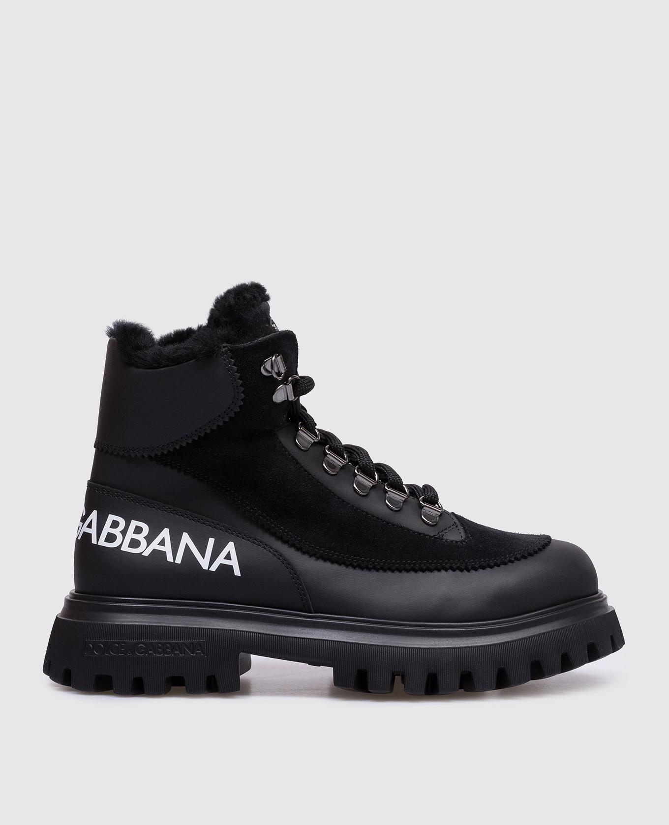 Children's black fur leather boots with contrast logo dolce&gabbana