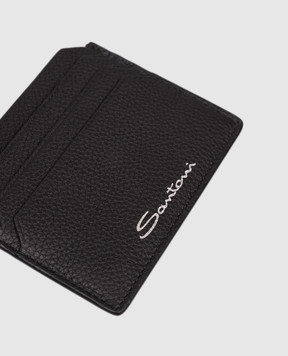 Santoni Black leather cardholder with logo DFPPA2693FOHSIW