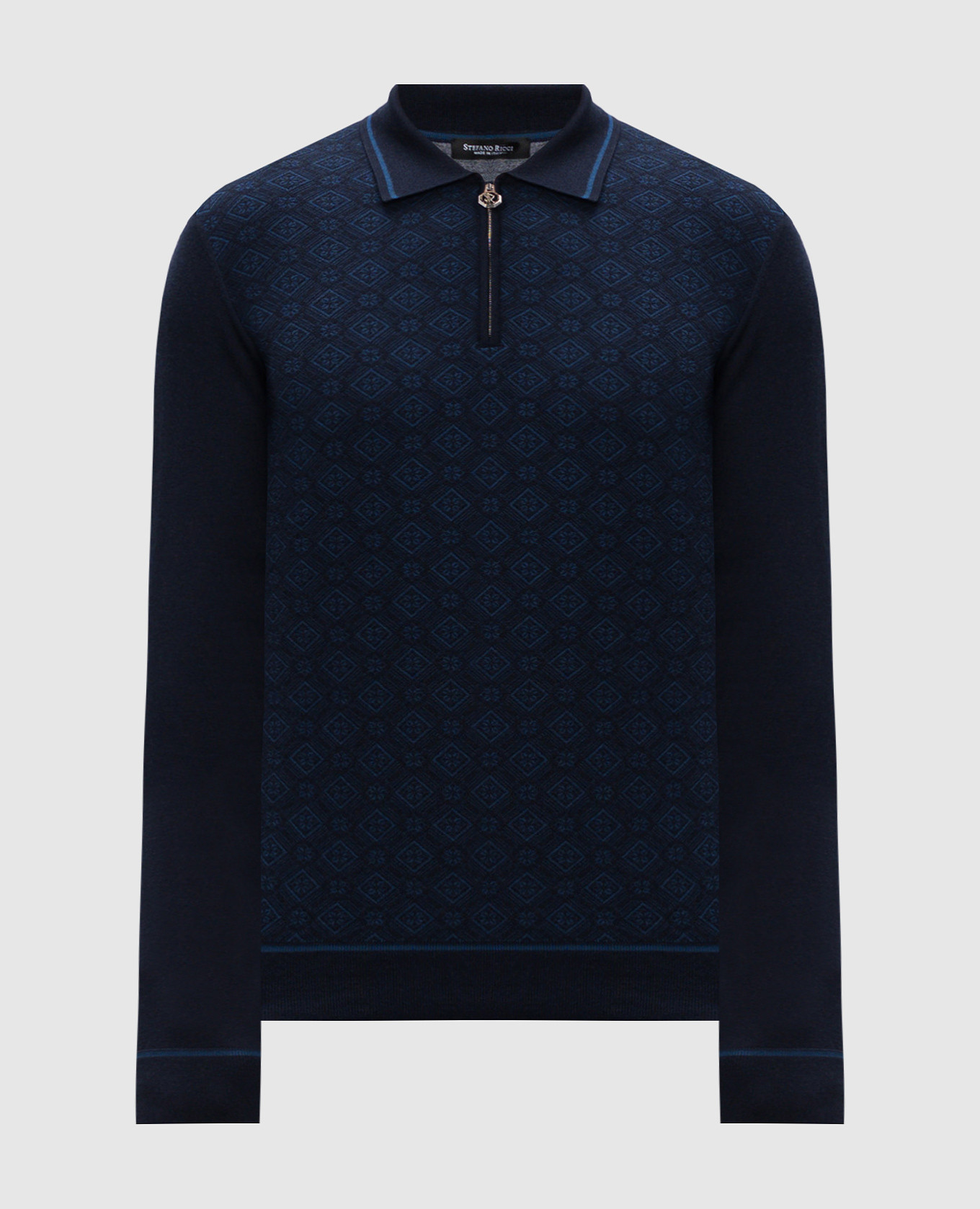 

Blue cashmere and silk polo with metallic logo Stefano Ricci