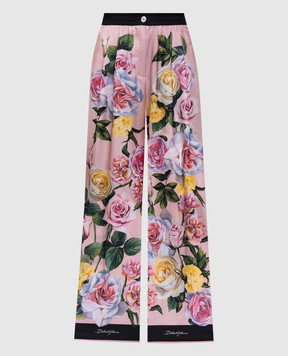 Dolce&Gabbana Pink silk pants with floral print FTCISTHI1W3