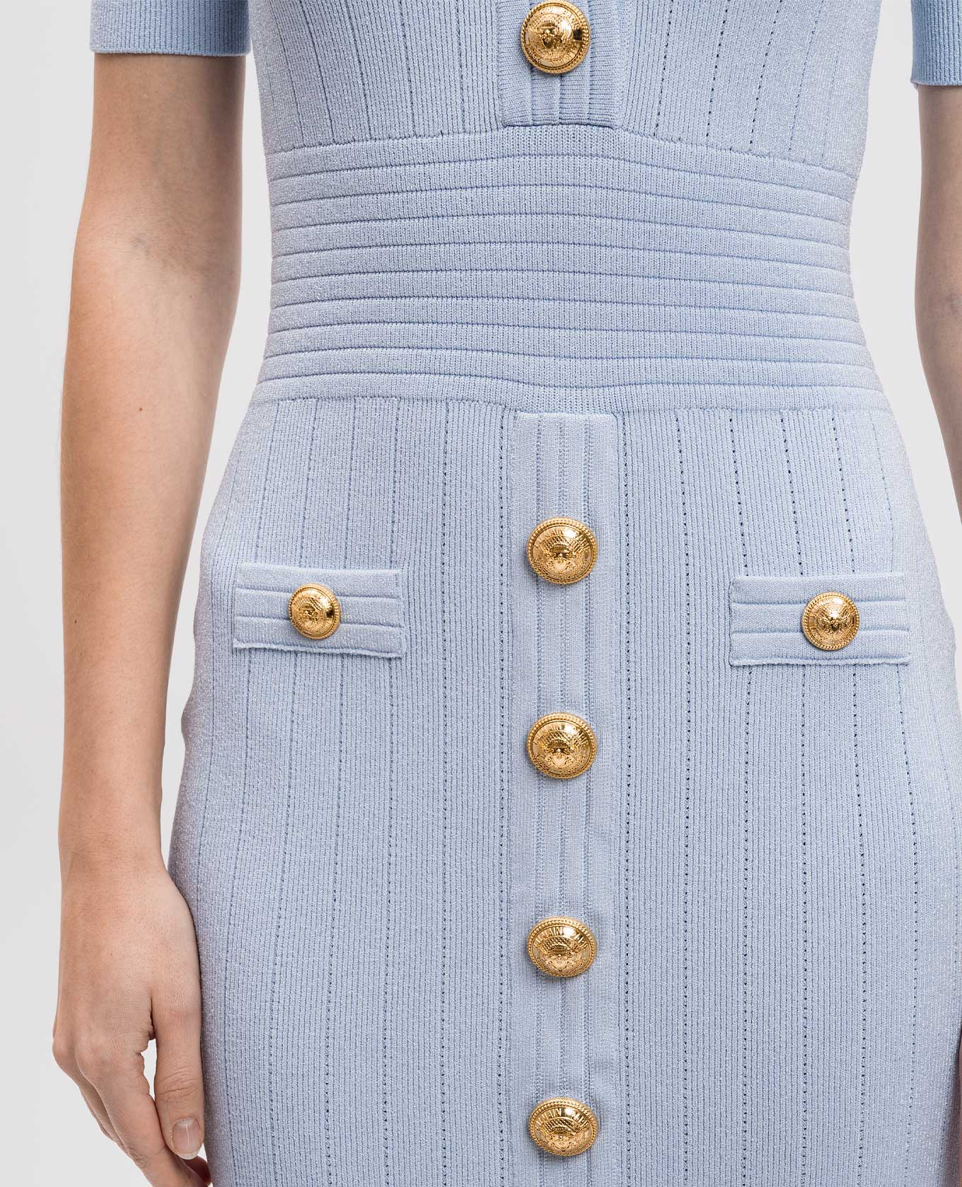 

Blue mini sheath dress with branded accessories Balmain, Light blue