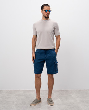 MooRER ARON blue linen cargo shorts ARONCUN