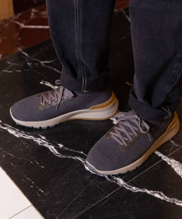 Brunello Cucinelli - Gray wool sneakers with leather inserts