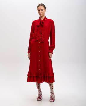 Valentino Red shirt dress made of silk with ruffles 6B3VAF011MH