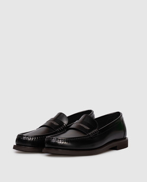 Brunello Cucinelli Black glossy leather loafers with monil chain MZVNG3011