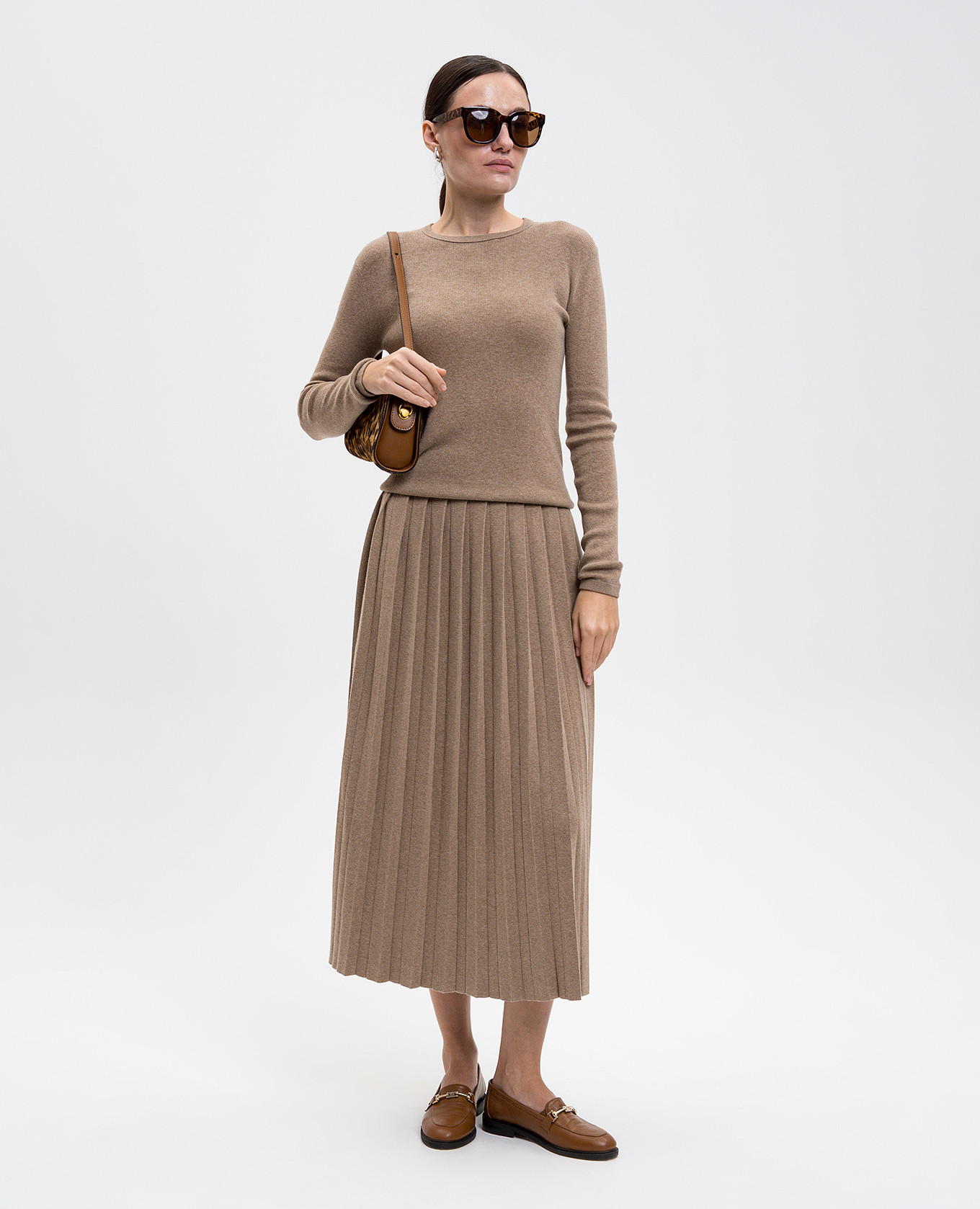 Brown Minda pleated skirt with cashmere LISA YANG 2