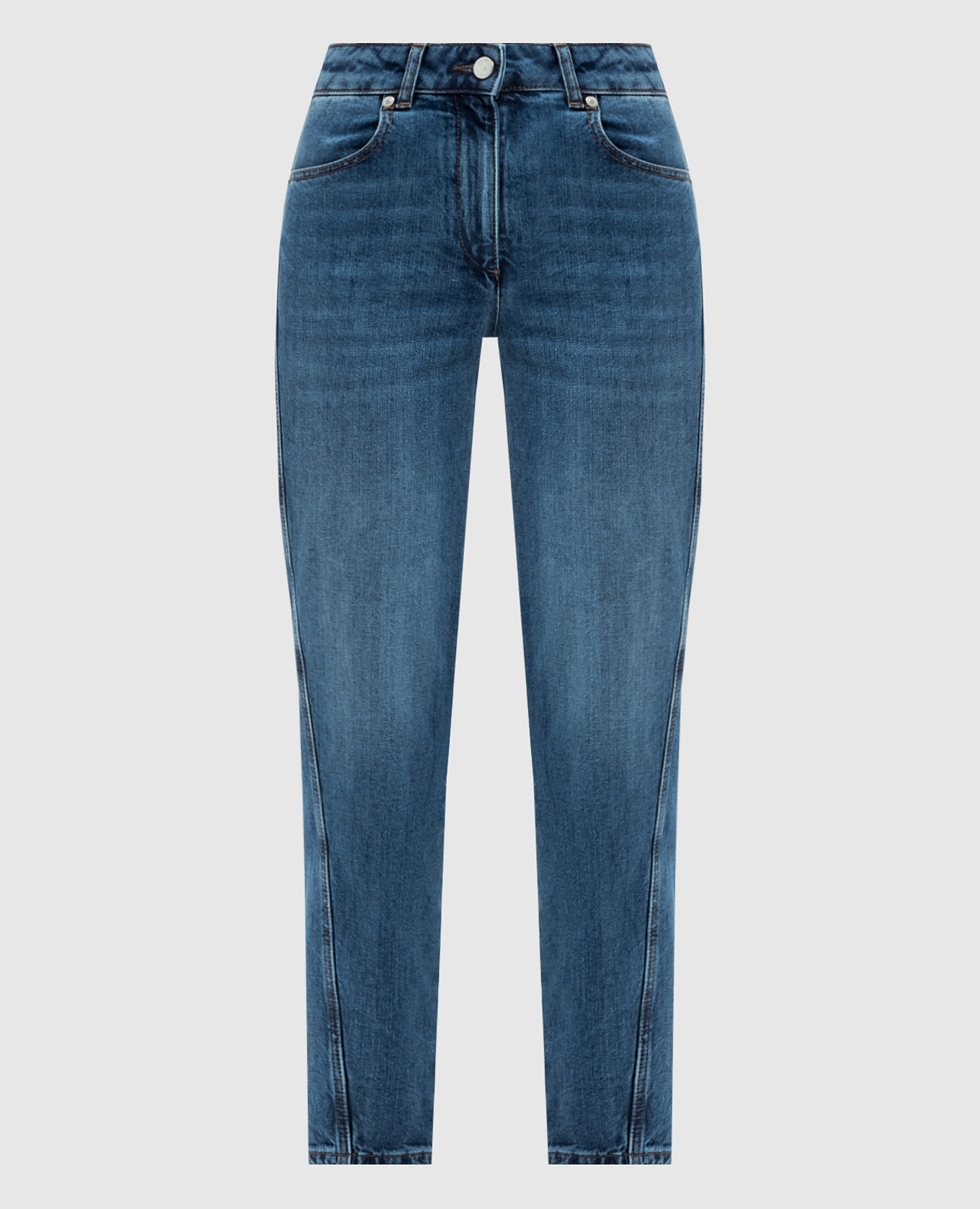 

Blue distressed jeans with leather logo patch Peserico