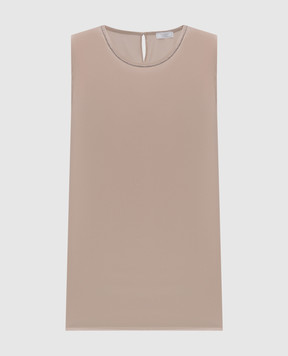Peserico Beige silk top with monil chain A08893D07325