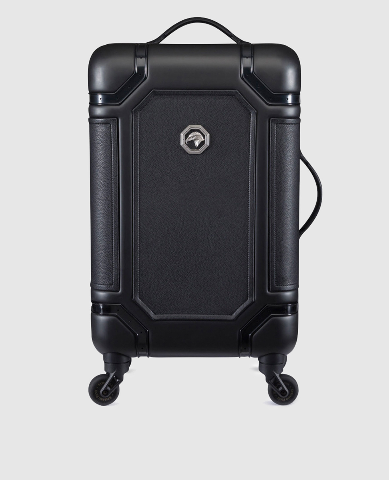 

Black suitcase with leather inserts and metal logo emblem Stefano Ricci