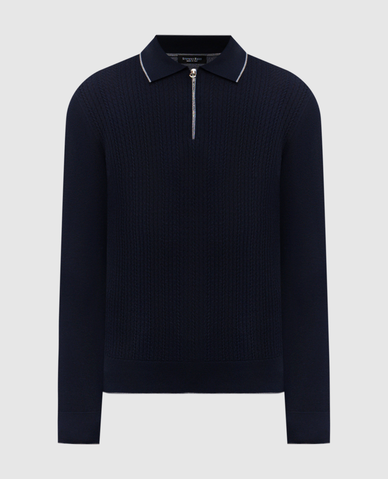

Blue wool, silk and cashmere polo with monogram Stefano Ricci