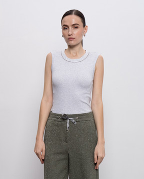 Peserico Grey melange ribbed top with monil chain A08700J005669