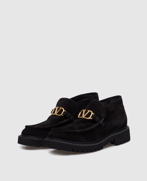 Valentino Black suede loafers with metallic logo 5W2S0JY5HTC