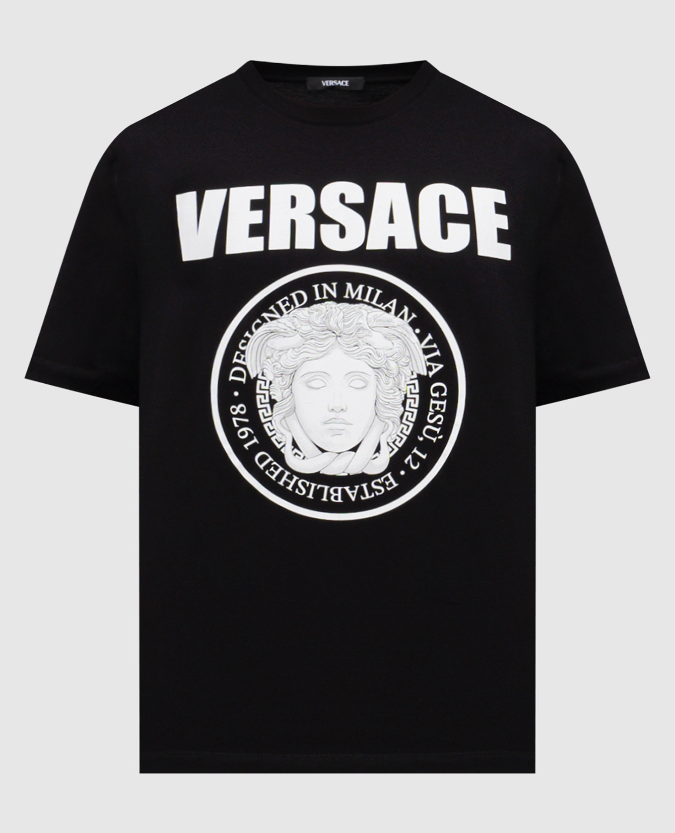 

Black T-shirt with logo emblem print Versace