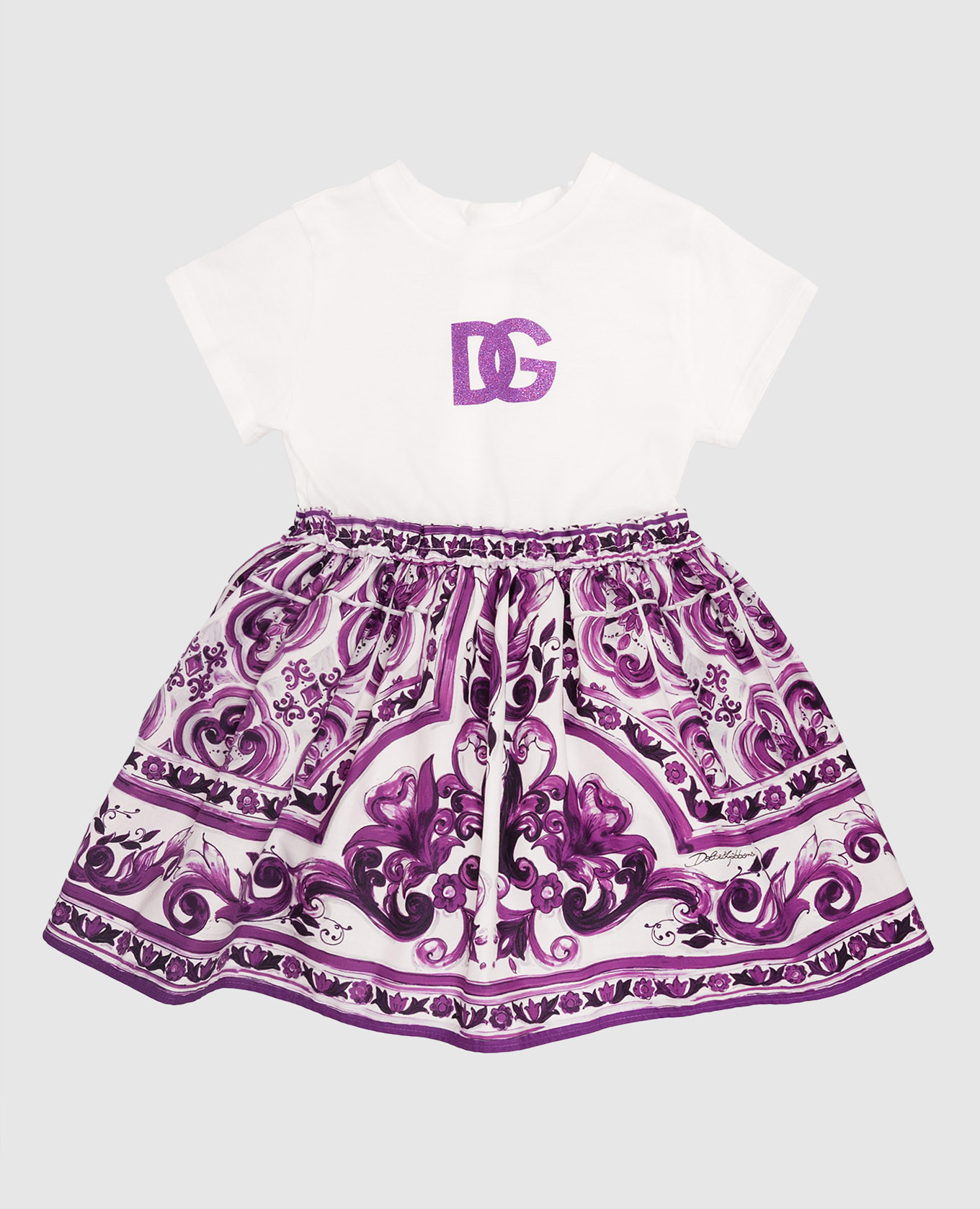 Children&#39;s white dress with Majolica print Dolce&Gabbana