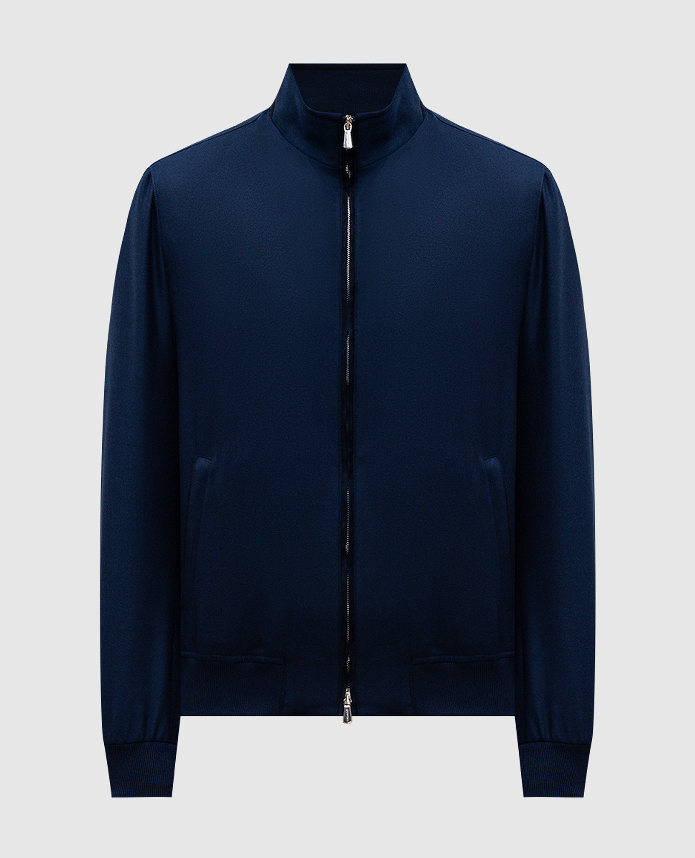 Blue cashmere and wool jacket with logo embroidery Enrico Mandelli