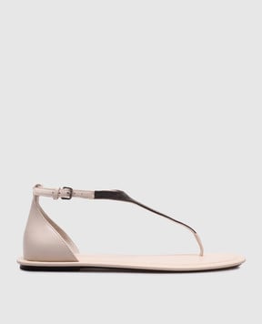 Brunello Cucinelli Beige leather sandals with a monil chain MZSKC2892