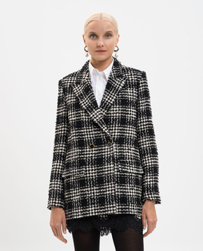 Twinset Black tweed double-breasted jacket with checked wool 252TT2111