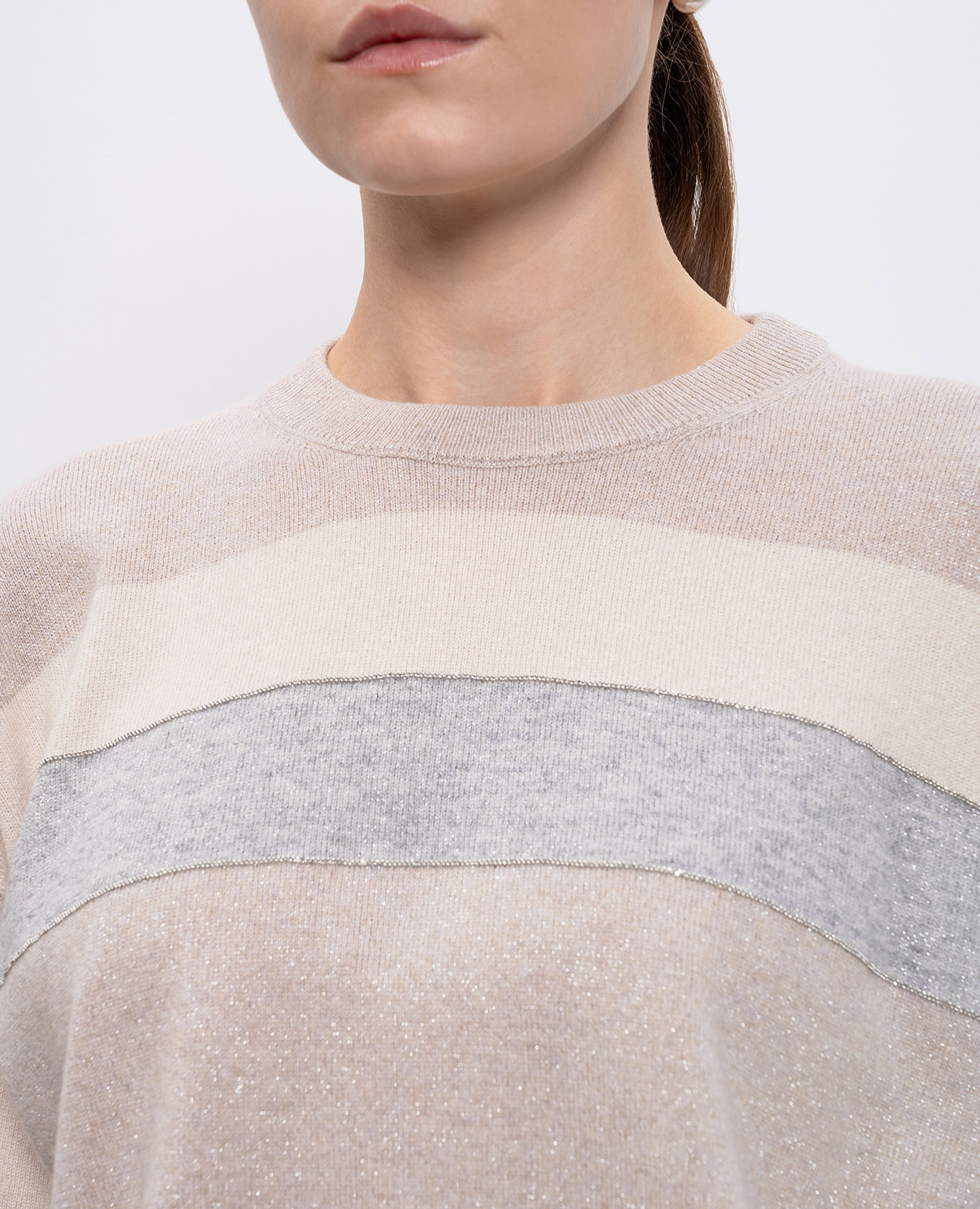 

Beige striped wool, silk and cashmere jumper Peserico