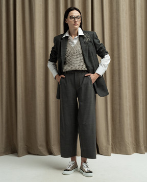 Brunello Cucinelli Gray wool trousers with leather logo MPW07P8723