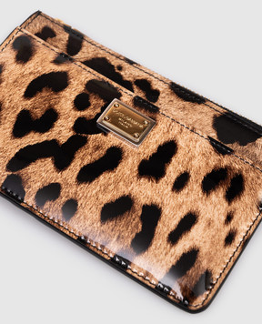 Dolce&Gabbana Brown leather glossy cardholder in animal print BI1261AM568