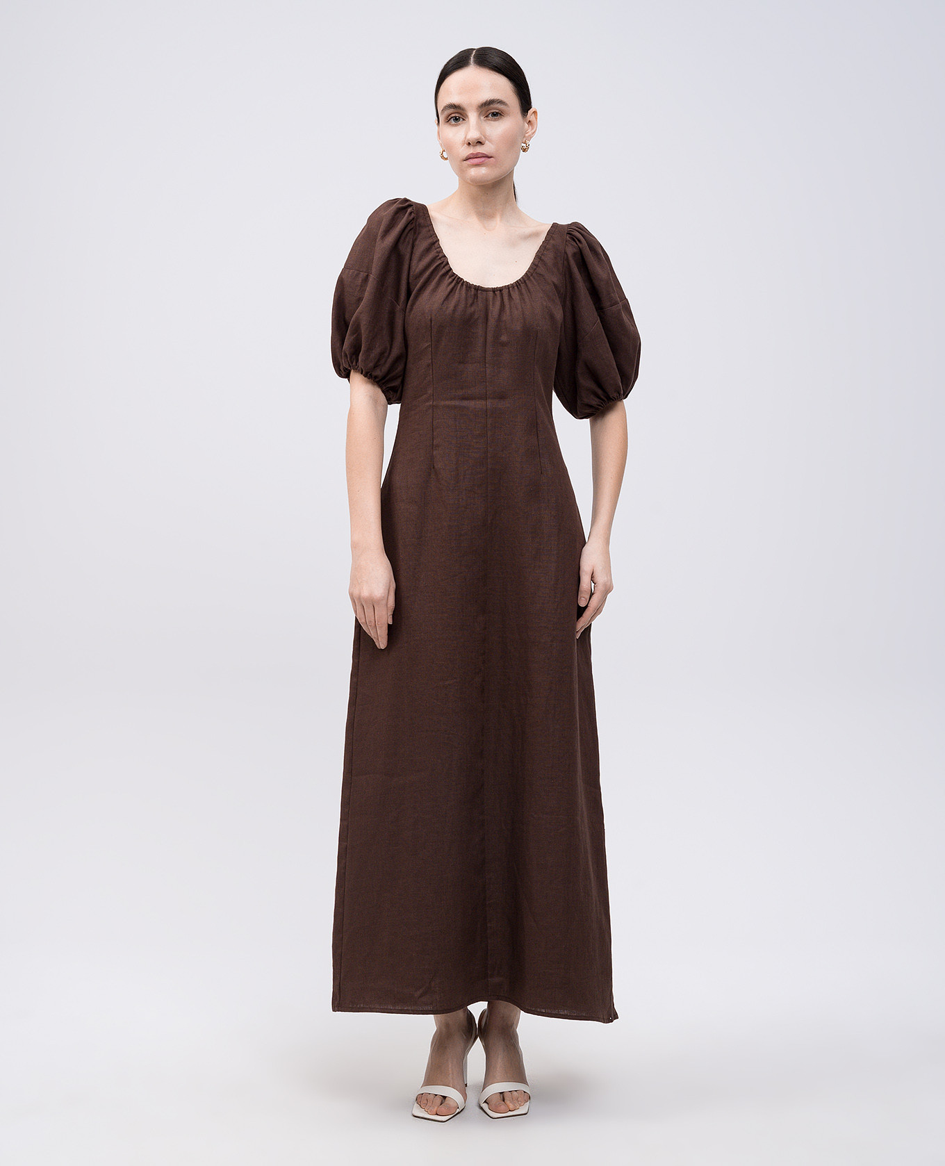 

Vence brown linen midi dress Faithfull