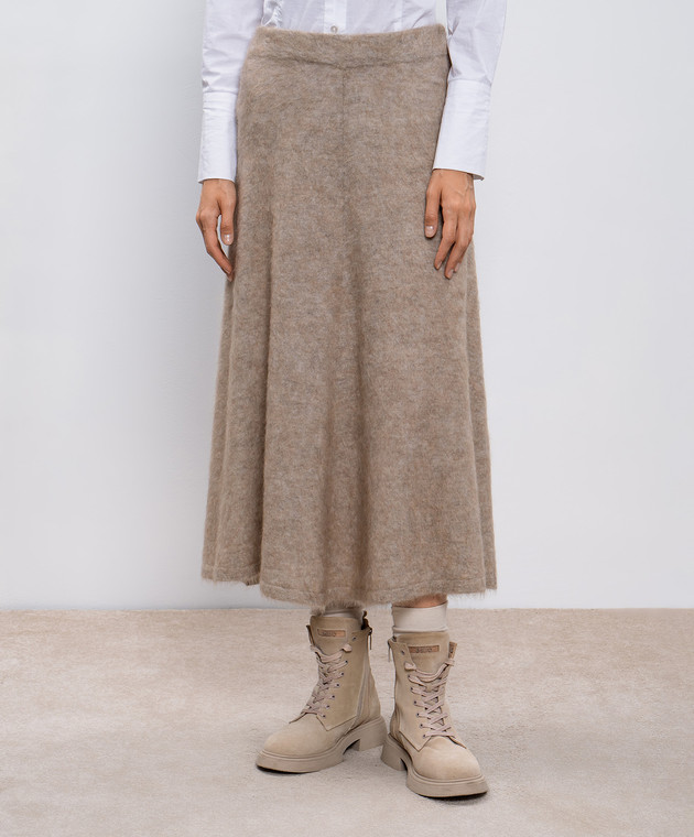 Brunello Cucinelli - Beige midi skirt with wool and cashmere