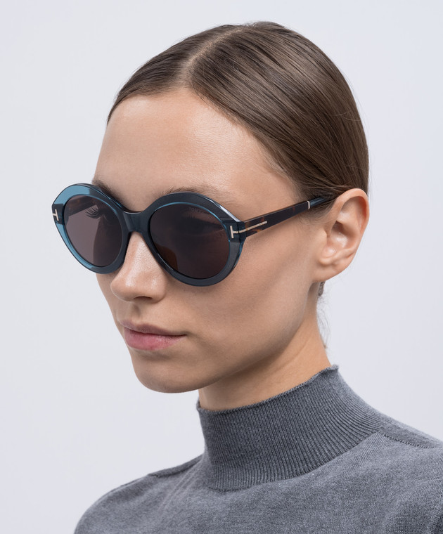 Tom Ford FT1088 Sunglasses Blue Acetate/Metal Tom Ford Leigh-02 Sunglasses FT1115 92P Shiny Blue - eye-oo.com main image 3