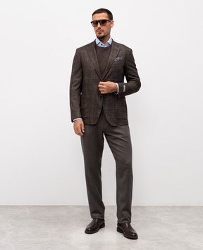 Canali Brown wool and cashmere patterned jumper MK02362C0012