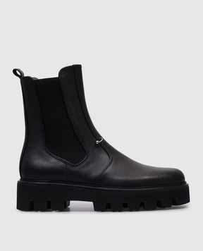 Babe Pay Pls Black leather Chelsea boots with a metal element 4131552807