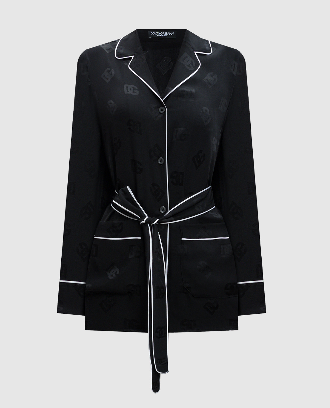 

Black DG logo pattern silk blouse with belt Dolce&Gabbana