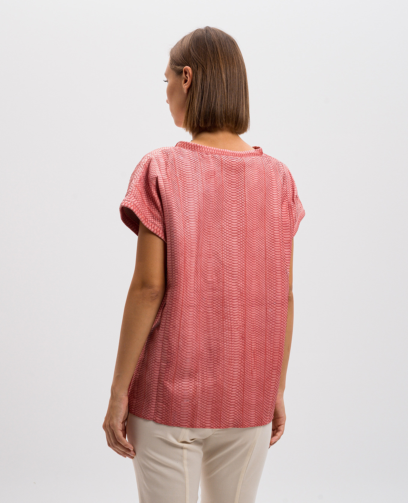 Pink leather top with embossed reptile leather Simonetta Ravizza 4