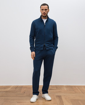 Canali Blue melange sweatpants with logo emblem MJ02249T0886