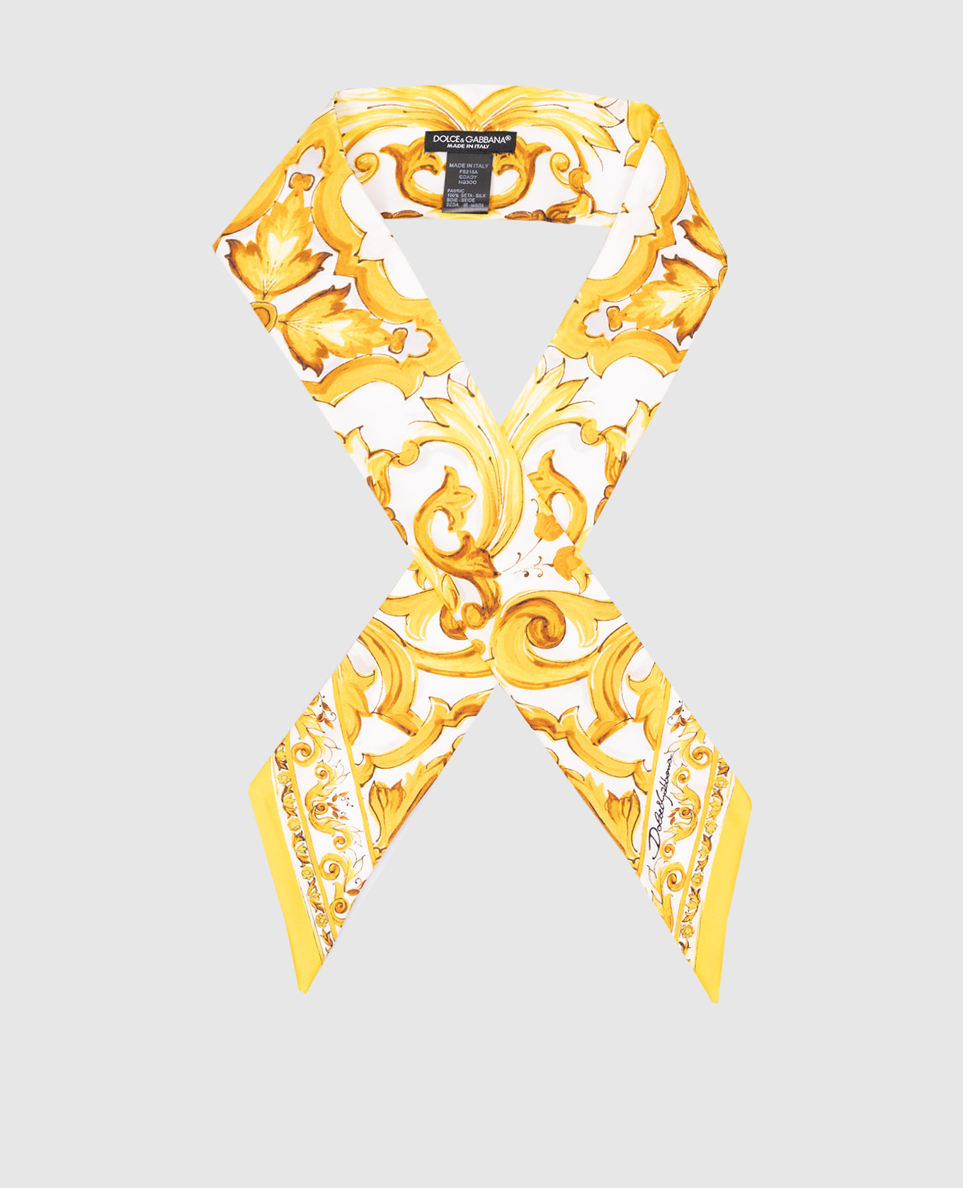 

White silk twill ribbon with majolica print Dolce&Gabbana
