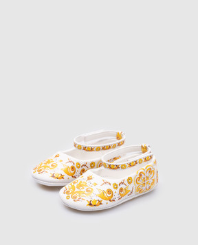 Dolce&Gabbana Children's white leather ballet flats with majolica print DK0065AC513