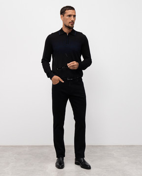 Stefano Ricci Black wool, cashmere and silk polo with pattern KE08016P30E25372
