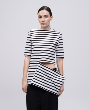 Y`S Yamamoto White striped t-shirt with slit YPT42035