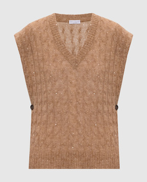 Brunello Cucinelli Beige wool vest with sequins MPG731312P