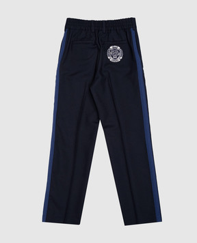 Dolce&Gabbana Children's blue pants made of wool with stripes and a logo L44P52G7NMP