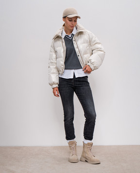 Brunello Cucinelli Beige two-way down jacket with wool and cashmere with monil chain ML1597927