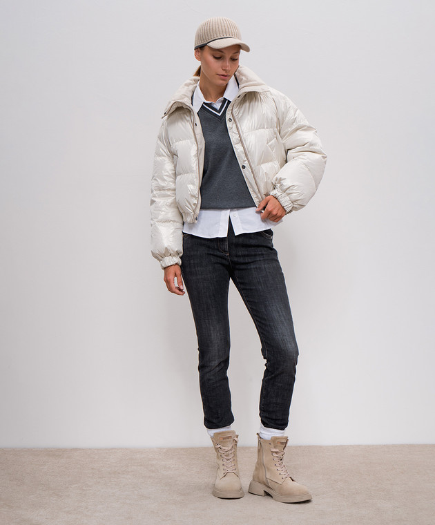 Brunello Cucinelli Beige two-way down jacket with wool and