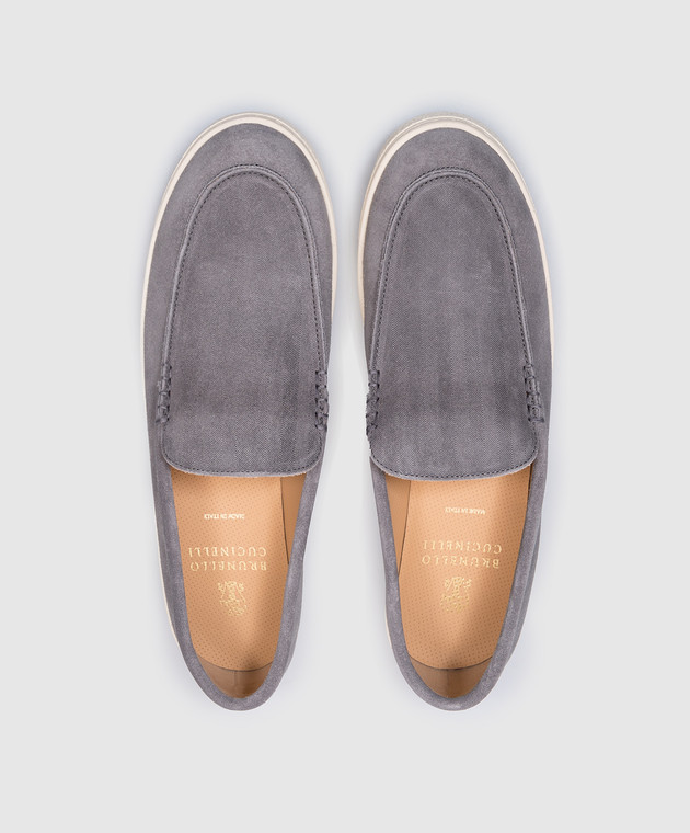 BRUNELLO CUCINELLI スリッフオン アンクルフツ MZOLG2745P C101 Brunello Cucinelli - Grey suede slip-ons with logo emblem