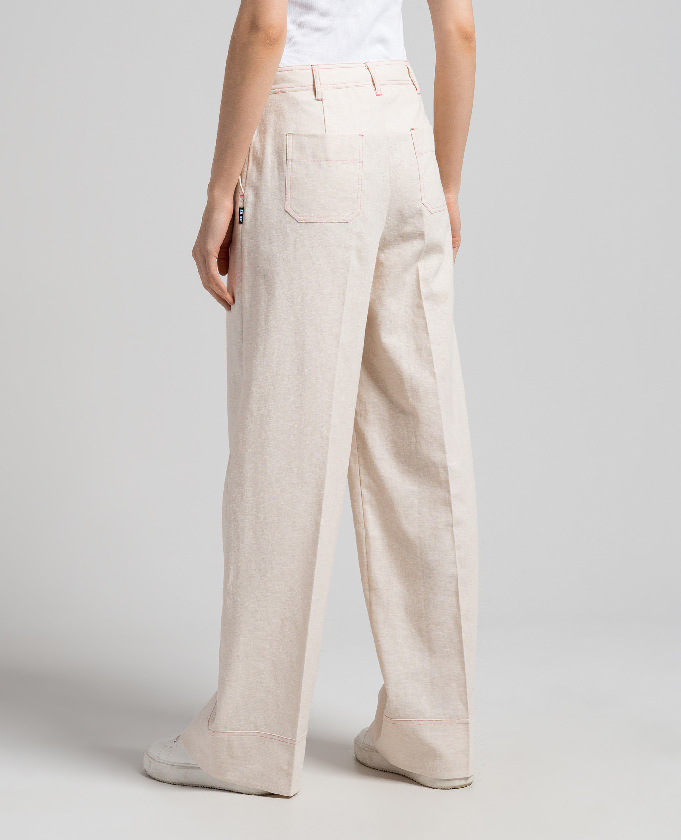 Beige linen trousers with floral print Twinset 4