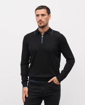 Stefano Ricci Black cashmere and silk patterned polo shirt K606399P30F25314